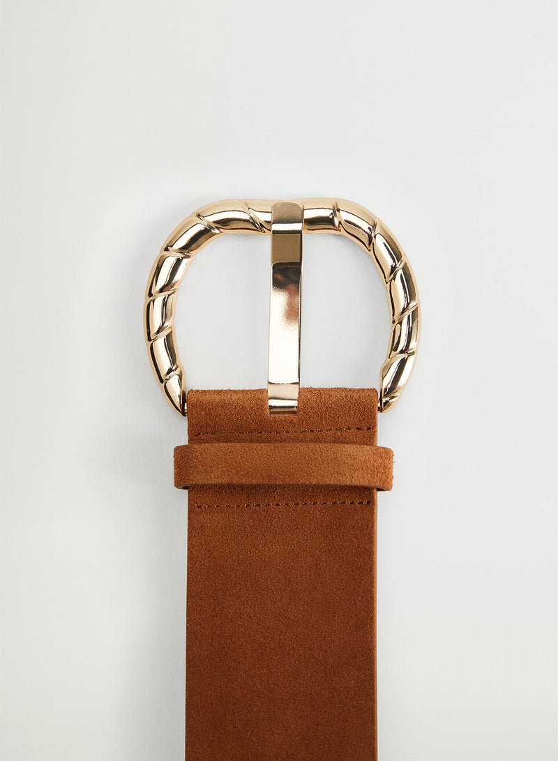 MANGO Embossed Design Tongue Buckle Belt Camel - Image 2