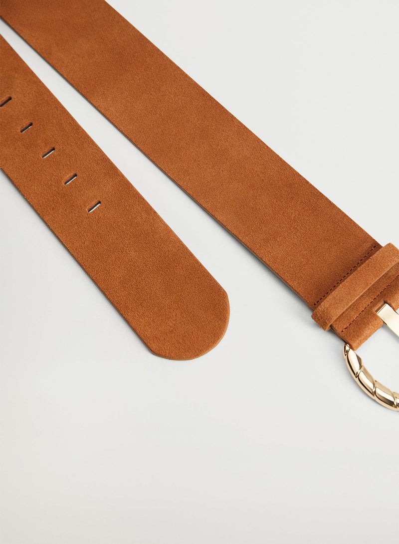 MANGO Embossed Design Tongue Buckle Belt Camel - Image 3