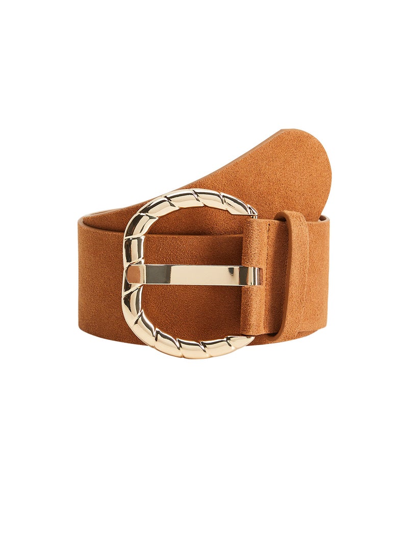 MANGO Embossed Design Tongue Buckle Belt Camel - Image 4