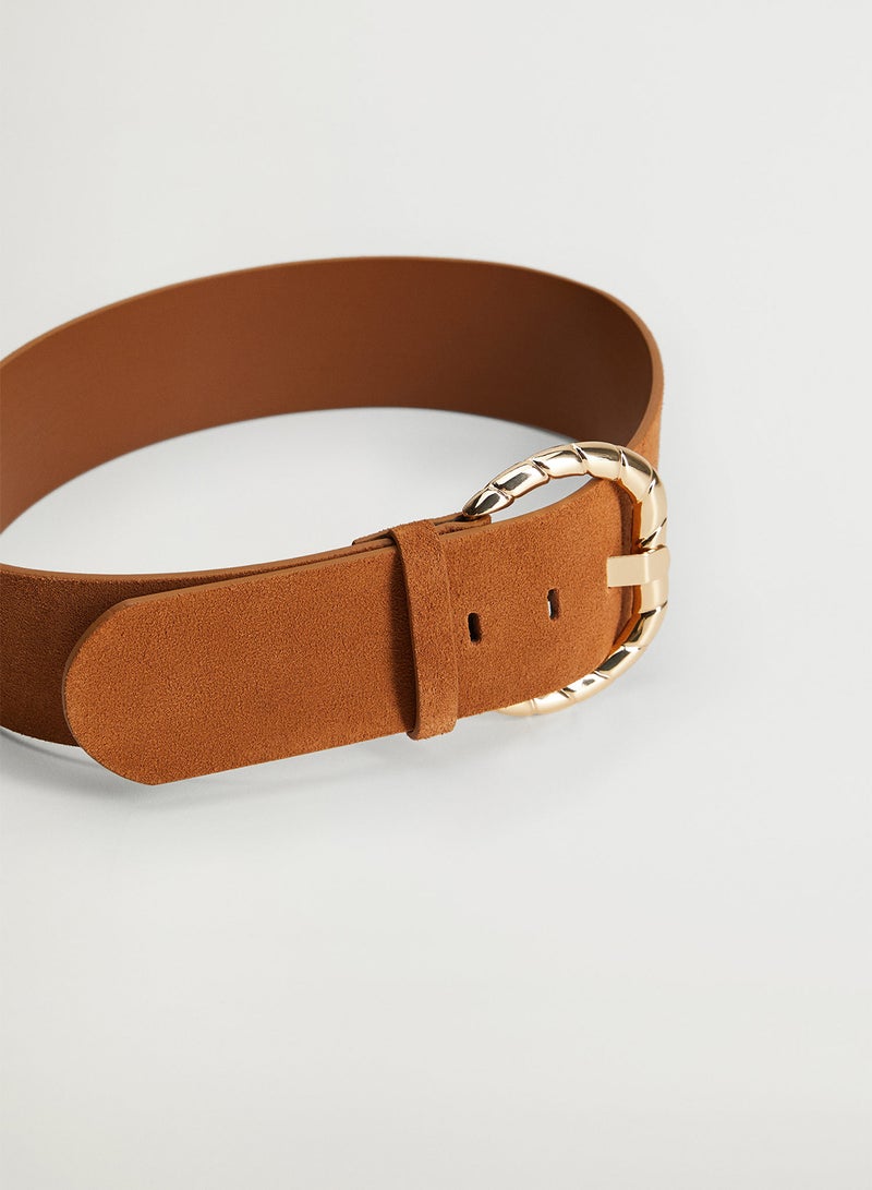 MANGO Embossed Design Tongue Buckle Belt Camel - Image 5