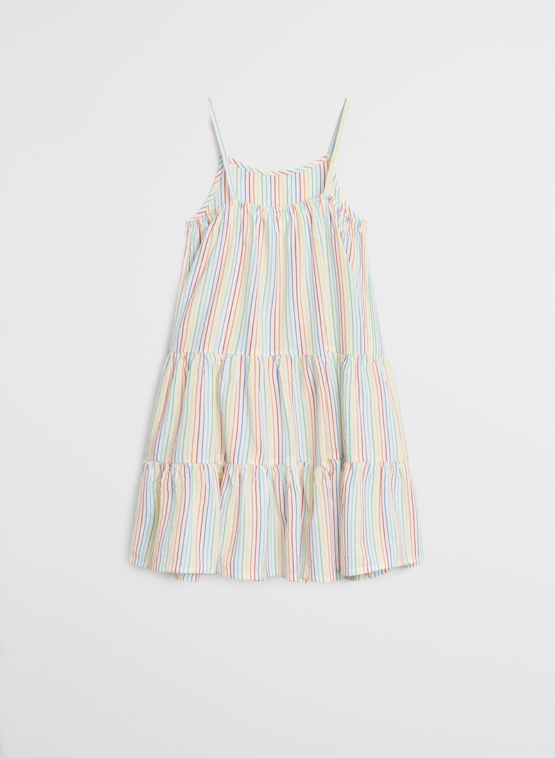 مانجو فستان متوسط الطول بتصميم مخطط ورقبة مربعة أوف وايت - Image 3