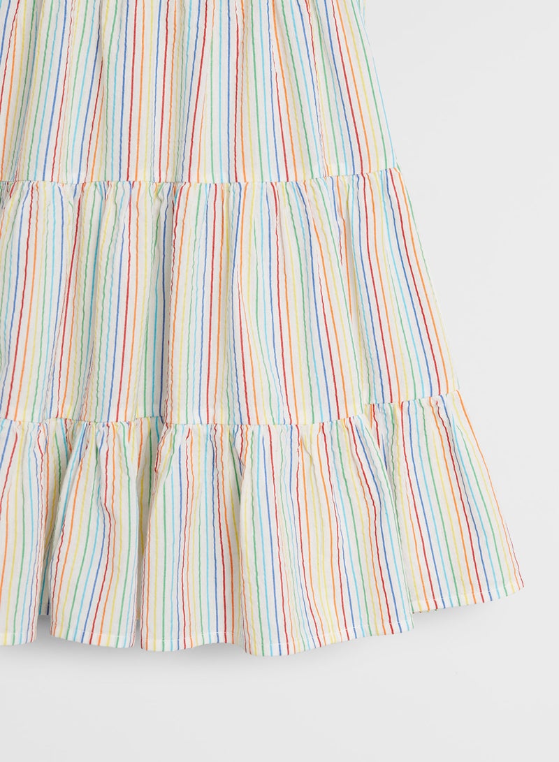 مانجو فستان متوسط الطول بتصميم مخطط ورقبة مربعة أوف وايت - Image 4