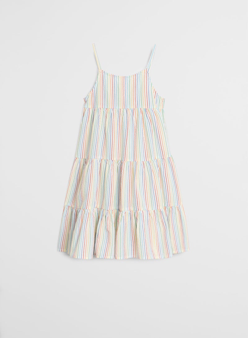 مانجو فستان متوسط الطول بتصميم مخطط ورقبة مربعة أوف وايت - Image 5