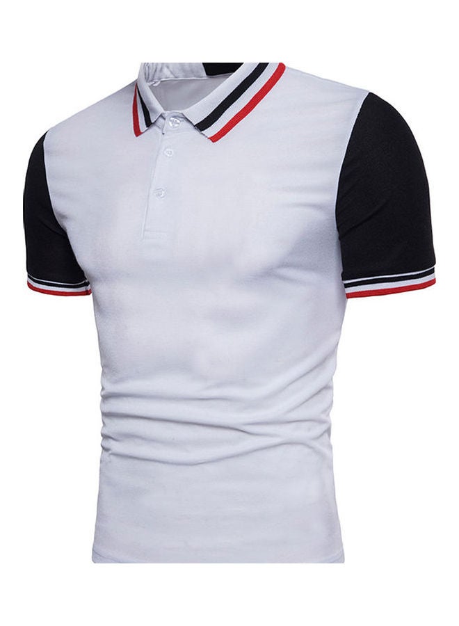 Threaded Collar Short Sleeve Polo T-Shirt White - Image 2