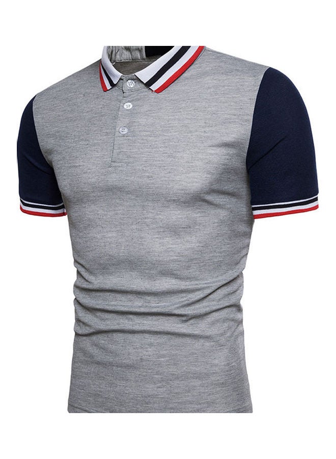 Summer Fashion Threaded Collar Short Sleeve Polo Shirt Tops Dark Grey - Image 2