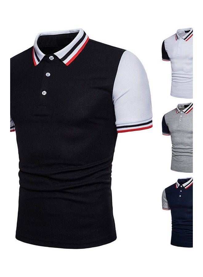 Summer Fashion Threaded Collar Short Sleeve Polo Shirt Tops Dark Grey - Image 5