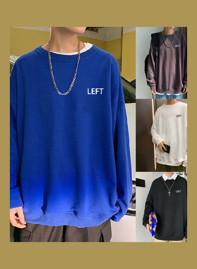 Crew Neck Sweatshirt Solid Color Printing Left Loose Casual Male Pullover Tops Black  - Image 3