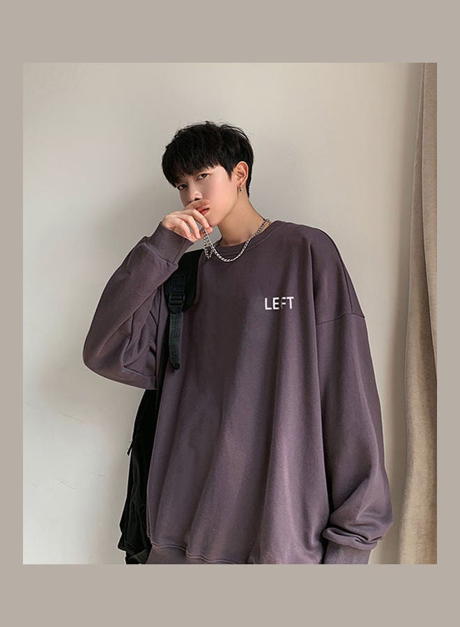Crew Neck Sweatshirt Solid Color Printing Left Loose Casual Male Pullover Tops Grey - Image 5
