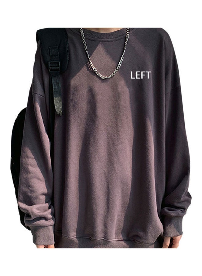 Crew Neck Sweatshirt Solid Color Printing Left Loose Casual Male Pullover Tops Grey - Image 1
