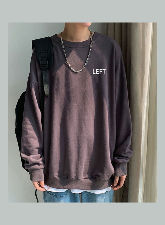 Crew Neck Sweatshirt Solid Color Printing Left Loose Casual Male Pullover Tops Grey - Image 4