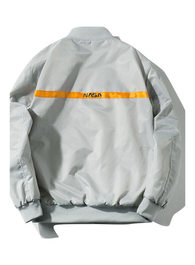Jacket Pilot Casual Coat Astronaut Overall Zipper Closure Stand Collar Rib Bottom Hem Light Grey  - Image 5