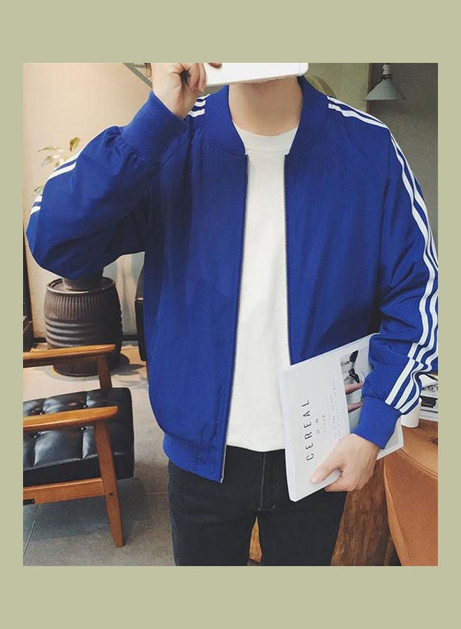 Jacket Spring Autumn Stand Collar Zipper Pocket Stripe Sleeve Causal Outwear Coat Black  - Image 5
