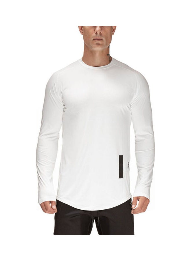 Long Sleeve T-Shirt With Crew Neck Solid Slim Male Pullover White  - Image 1
