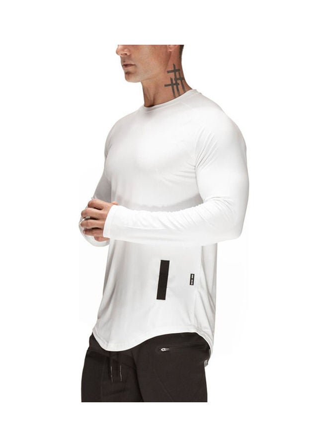 Long Sleeve T-Shirt With Crew Neck Solid Slim Male Pullover White  - Image 4