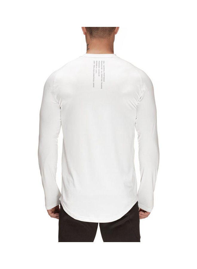 Long Sleeve T-Shirt With Crew Neck Solid Slim Male Pullover White  - Image 5