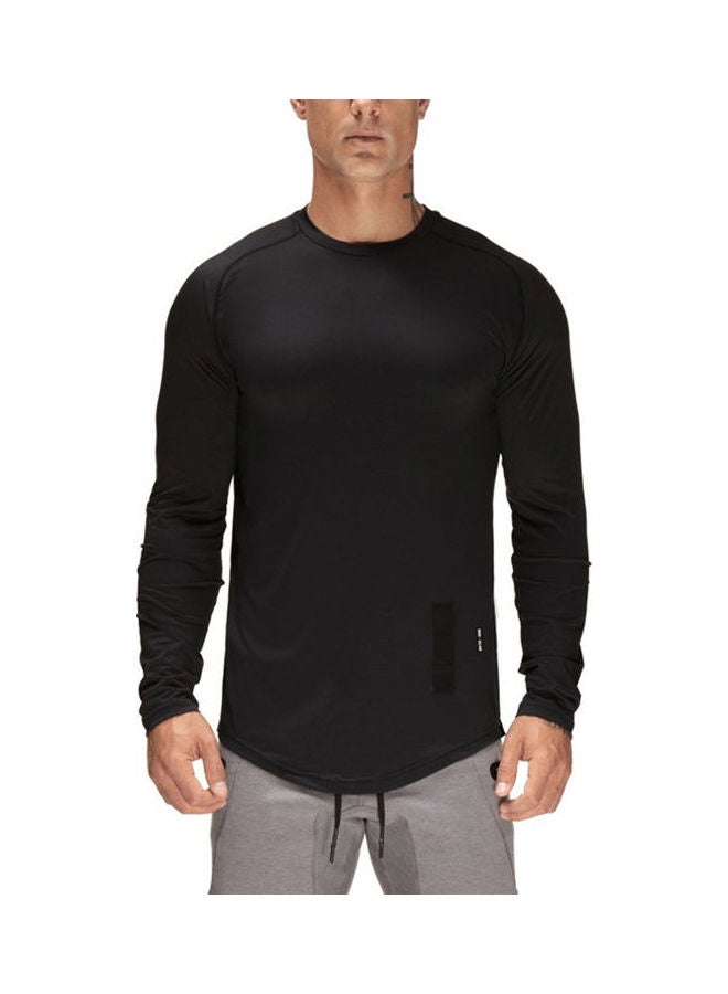 Long Sleeve T-Shirt With Crew Neck Pullover Black  - Image 1