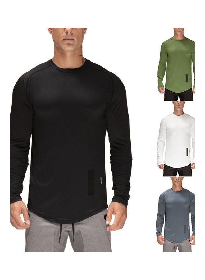 Long Sleeve T-Shirt With Crew Neck Pullover Black  - Image 3