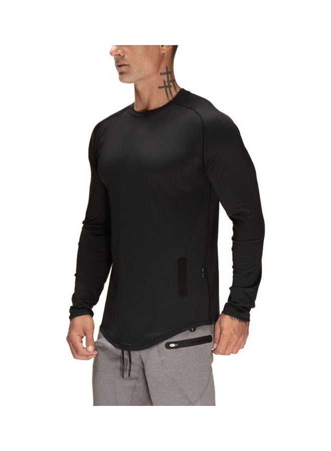Long Sleeve T-Shirt With Crew Neck Pullover Black  - Image 4