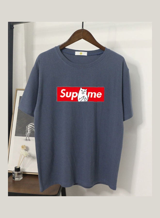 T-Shirt Short Sleeves Casual Top Cartoon Printing Couple Lovers Clothing Dark Grey  - Image 1