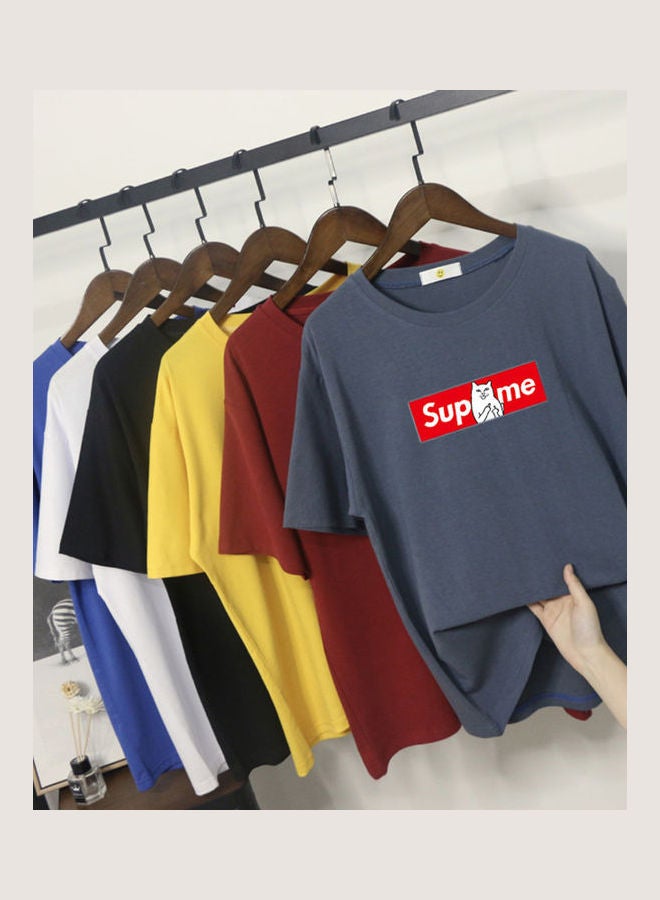 T-Shirt Short Sleeves Casual Top Cartoon Printing Couple Lovers Clothing Dark Grey  - Image 4
