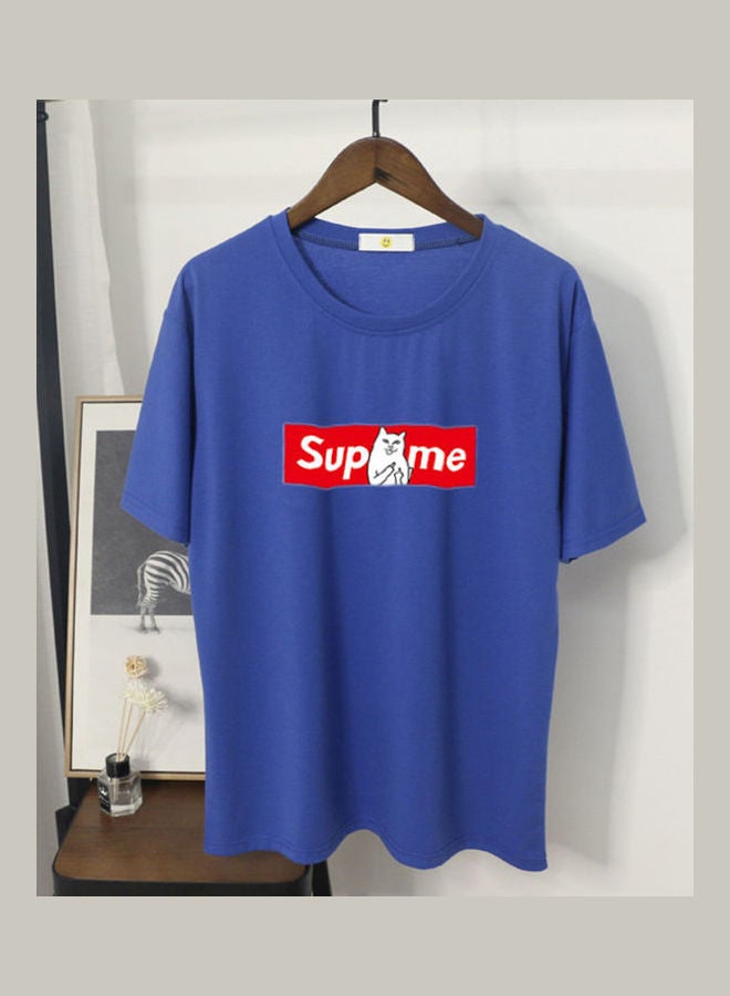 T-Shirt Short Sleeves Casual Top Cartoon Printing Couple Lovers Clothing Blue  - Image 1