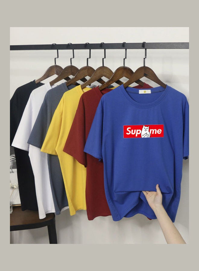 T-Shirt Short Sleeves Casual Top Cartoon Printing Couple Lovers Clothing Blue  - Image 4