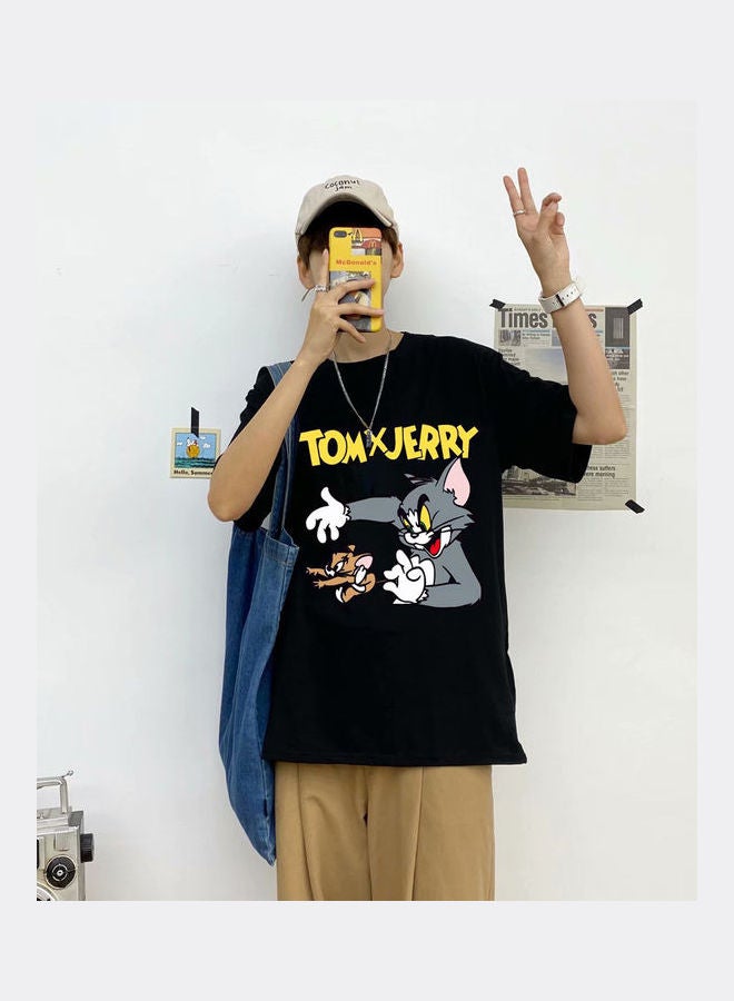 Cartoon Printed T-Shirt Black - Image 1
