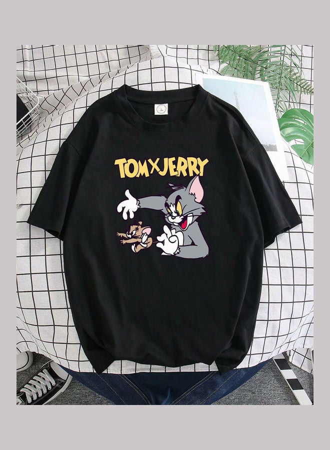 Cartoon Printed T-Shirt Black - Image 4