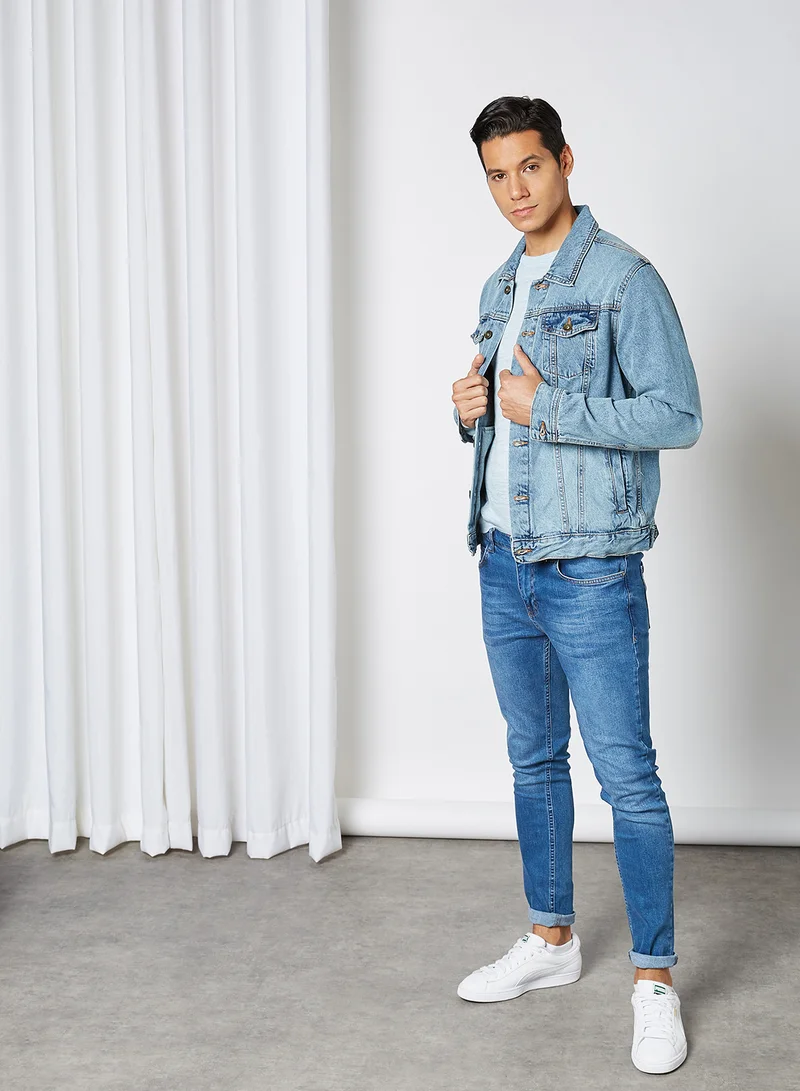 KOTON Solid Pattern Crew Neck Sweatshirt Blue