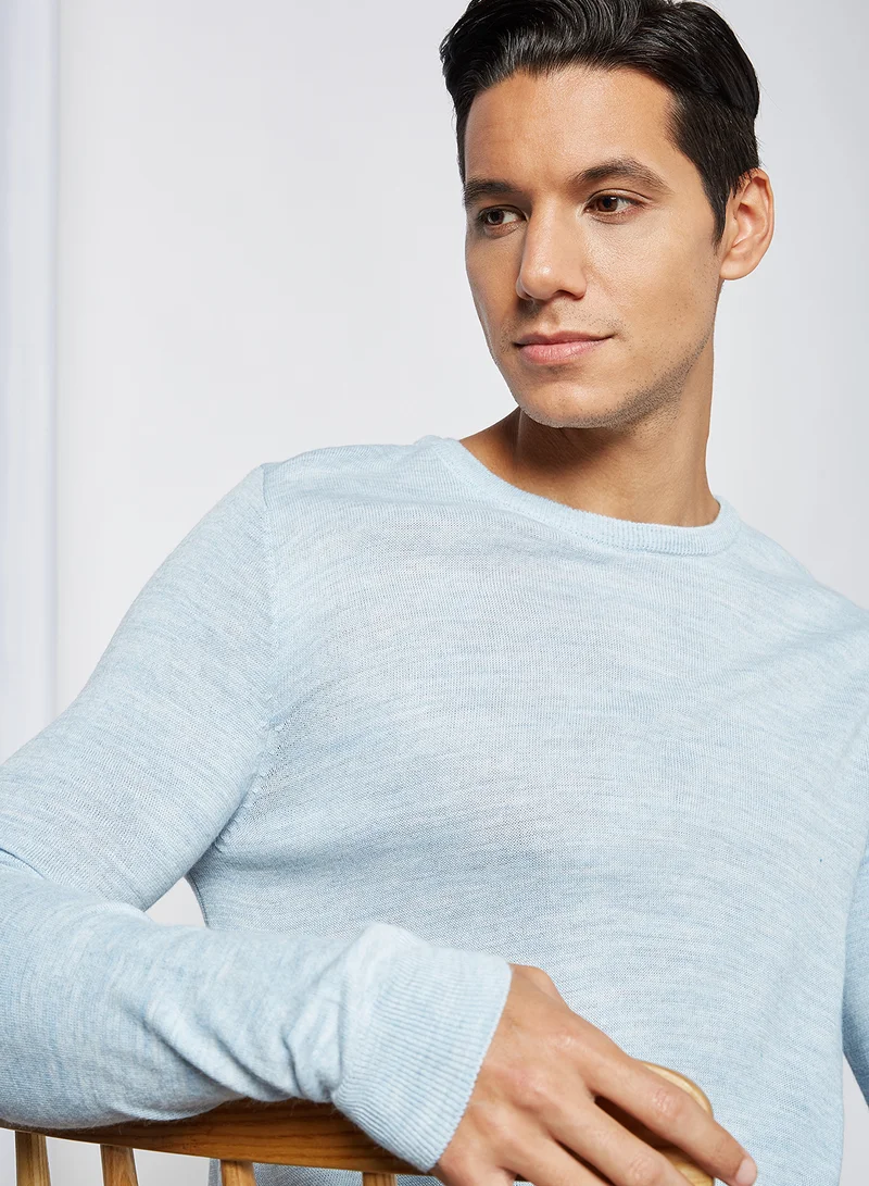 KOTON Solid Pattern Crew Neck Sweatshirt Blue