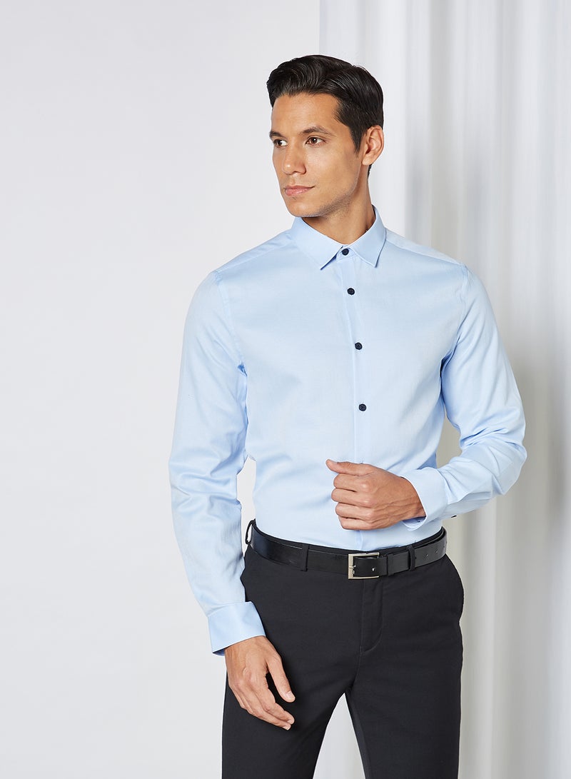 Solid Collared Neck Shirt Lblue - v1606415237/N41380718V_1