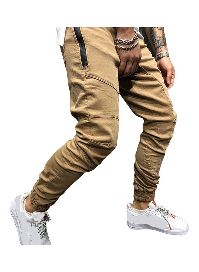 بنطال كاجوال عصري بنمط هيب هوب مزود بسحاب على الجانب كاكي - Image 1