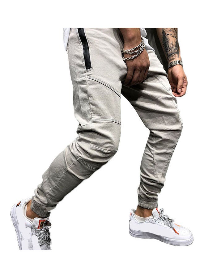 Hip Hop Style Fashion Side Zipper Casual Pants creamy-white - Image 1