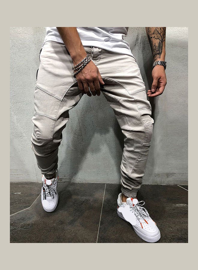 Hip Hop Style Fashion Side Zipper Casual Pants creamy-white - Image 3