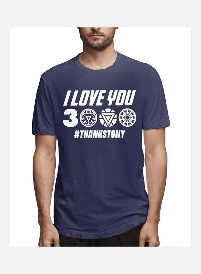 Round Neck Printed T-Shirt Navy Blue  - Image 2