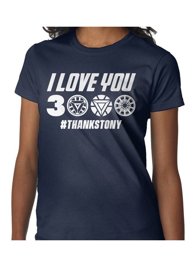 Round Neck Printed T-Shirt Navy Blue  - Image 3