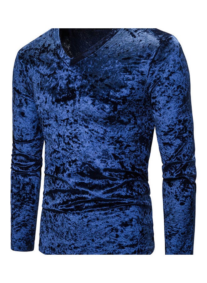 Plush Surface V Collar Long Sleeve Slim Shirt blue - Image 2