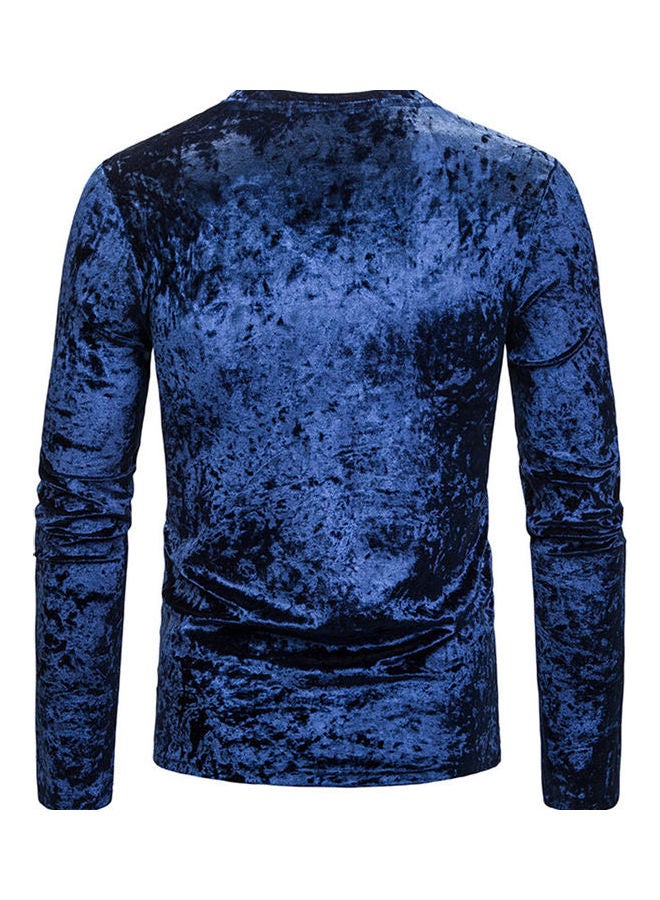 Plush Surface V Collar Long Sleeve Slim Shirt blue - Image 3