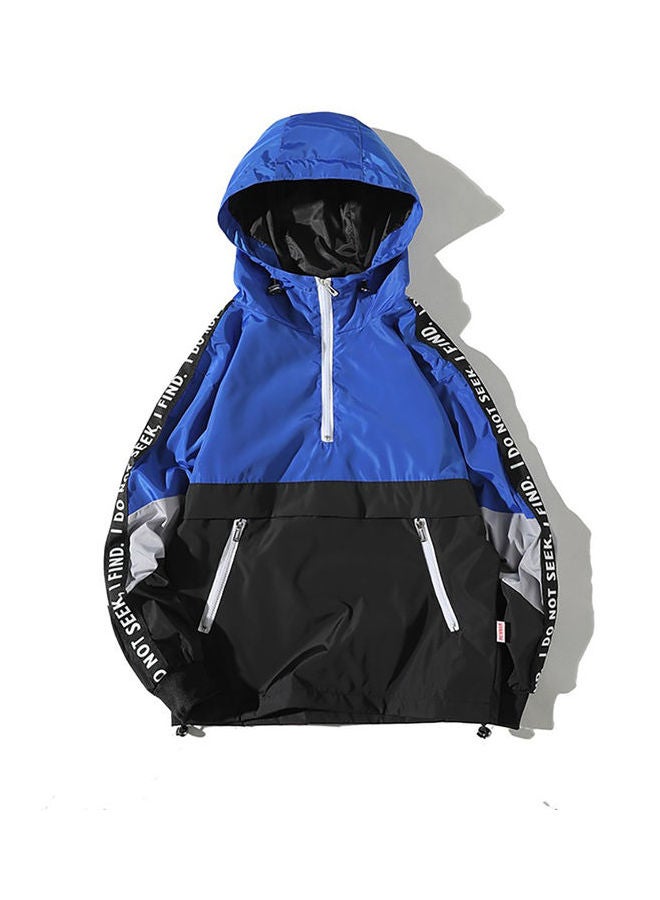 Spring Autumn Hooded Loose Large Size Pockets Jacket Coat blue  - Image 1