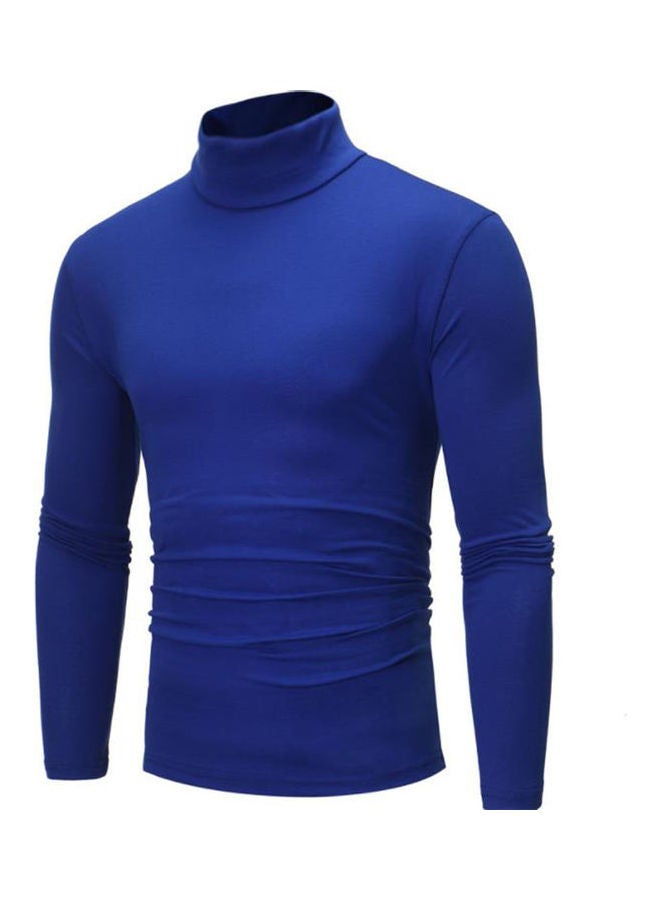 Pullovers Solid Color Long Sleeve High Collar All-Matching Tops blue - Image 1