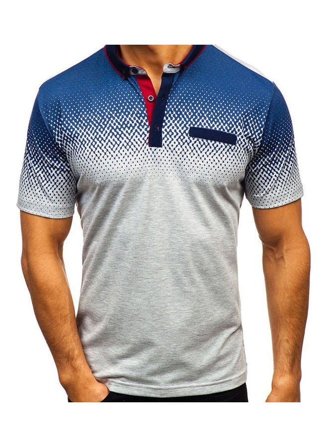 Summer 3D Printing Short Sleeves Lapel Polo Shirt gray - Image 1