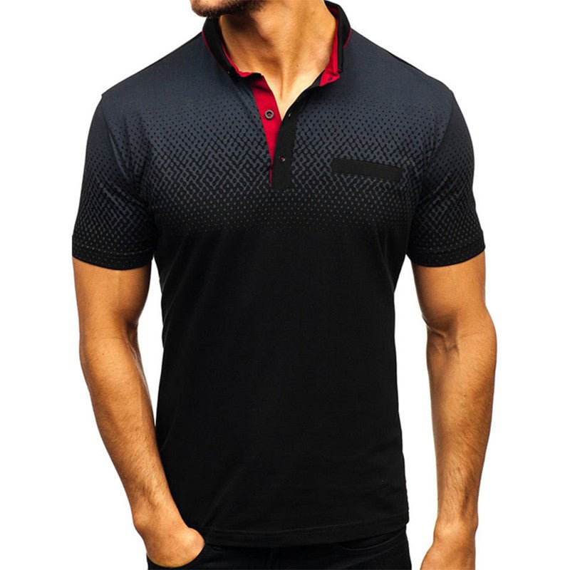Summer 3D Printing Short Sleeves Lapel Polo Shirt black - Image 2