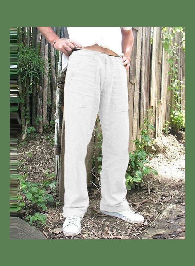 Plain Straight Track Jogger Drawstring Slacks Casual Pants white  - Image 1