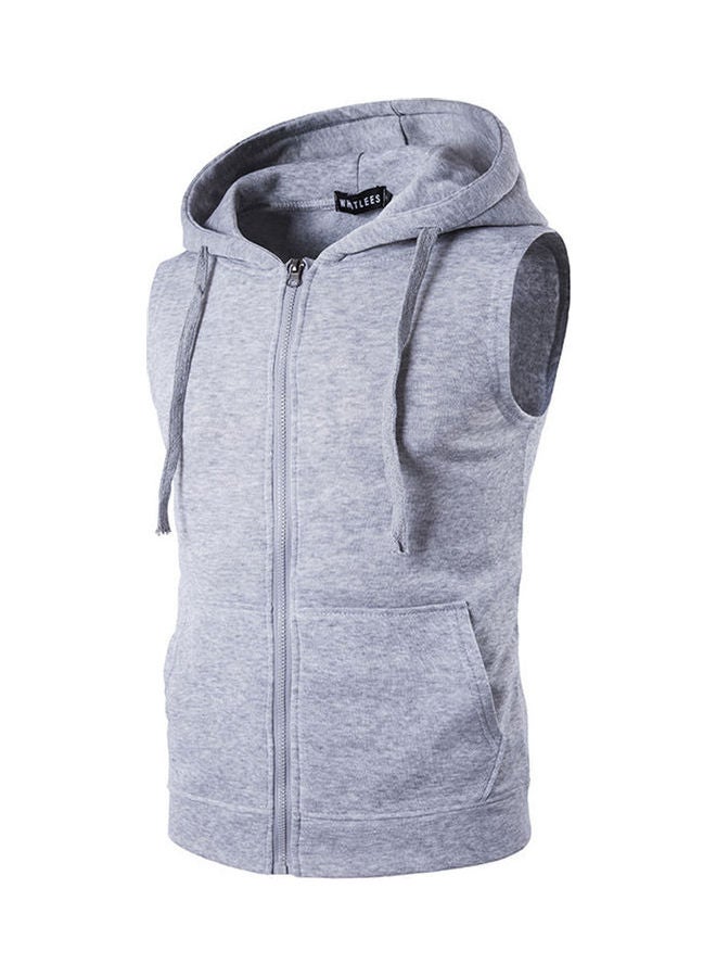 Sleeveless Zippered Hoodie Light Grey - Image 1