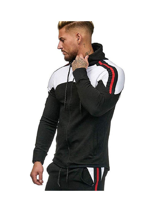 Autumn Winter Zipper Striped Patchwork Long Sleeve Hoodies For Sports Casual black - Image 1