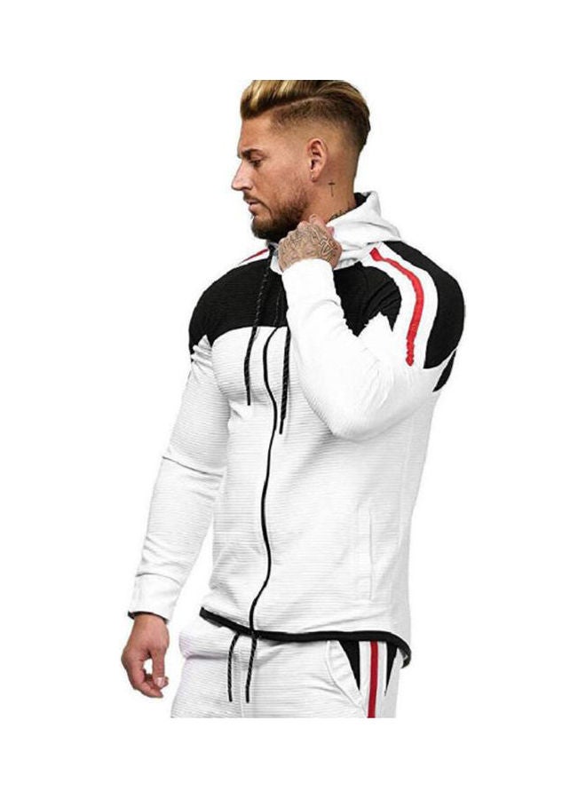 Autumn Winter Zipper Striped Patchwork Long Sleeve Hoodies For Sports Casual black - Image 3
