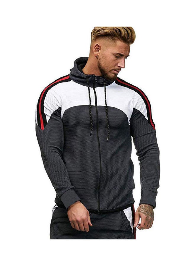 Autumn Winter Zipper Striped Patchwork Long Sleeve Hoodies For Sports Casual black - Image 4
