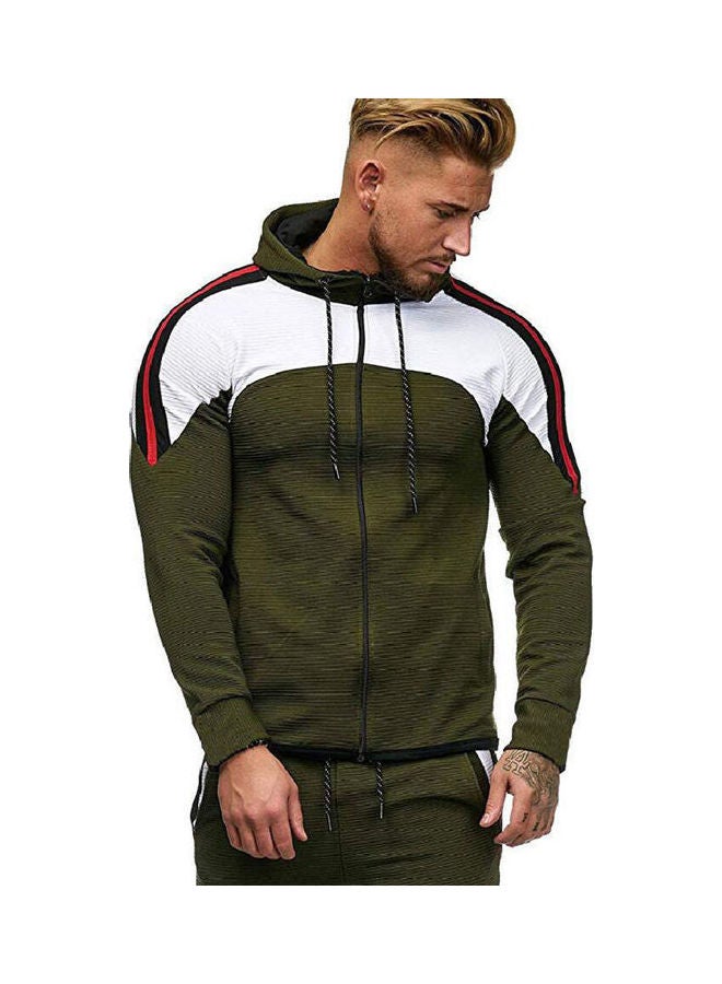 Autumn Winter Zipper Striped Patchwork Long Sleeve Hoodies For Sports Casual black - Image 2