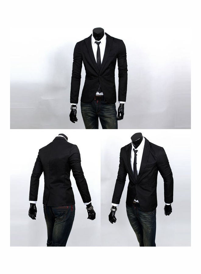 Casual Slim Long Sleeve Suit Coat Wear black  - Image 3