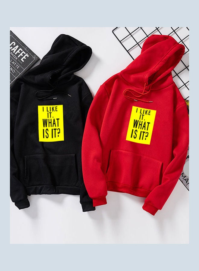 Generic - Couple Fleece Loose Thickened Long Sleeve Pocket Sweatshirts Hoodie red - Image 1
